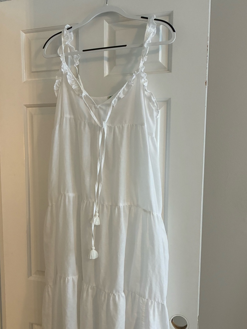 J Crew. Linen Tiered Ruffle Strap Maxi Dress